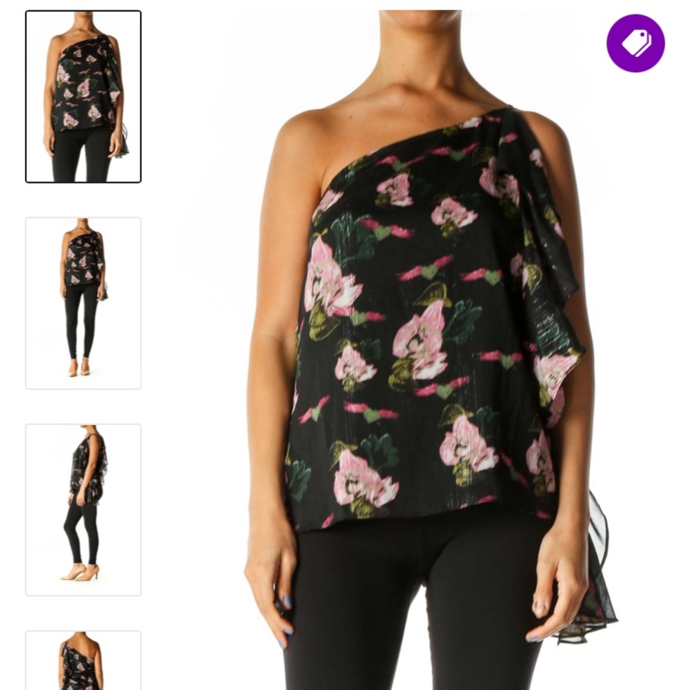 Aqua One Shoulder Floral Top Ruffle Detail